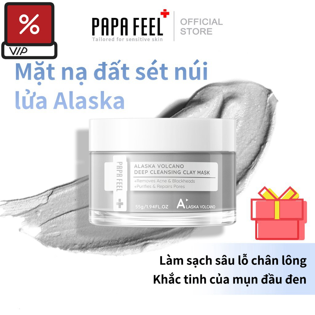 PAPA FEEL Mặt nạ đất sét núi lửa Alaska giúp làm sạch sâu và thu nhỏ lỗ chân lông chuyên dụng  55g