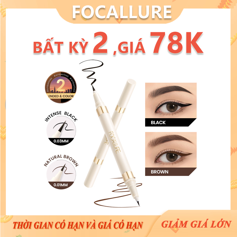 Bút Kẻ Mắt Dạng Lỏng Hai Đầu 2 Trong 1 Nhanh Khô Lâu Trôi Chống Thấm Nước Màu Đen / Nâu 2 Trong 1 FOCALLURE