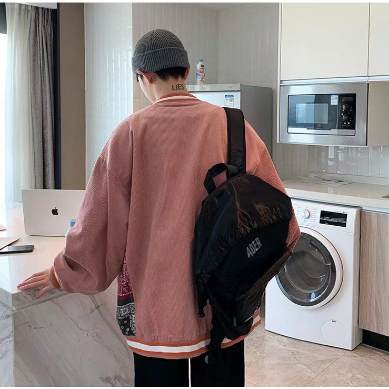 Áo Khoác Bóng Chày Dáng Rộng Bằng Vải Nhung Kẻ Thời Trang Xuân Thu vintage Mỹ Cho Nam