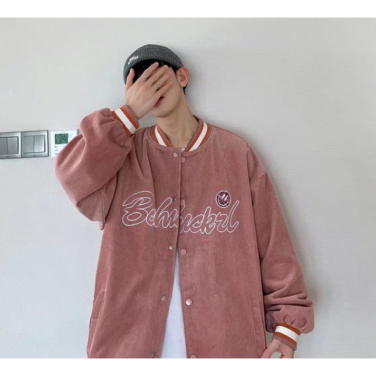 Áo Khoác Bóng Chày Dáng Rộng Bằng Vải Nhung Kẻ Thời Trang Xuân Thu vintage Mỹ Cho Nam