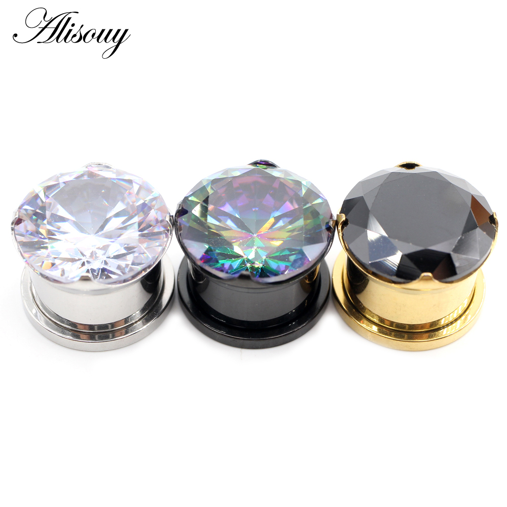 Alisouy 1 Khuyên Nong Tai Tròn Bằng Thép Không Gỉ Đính Đá zircon Thời Trang