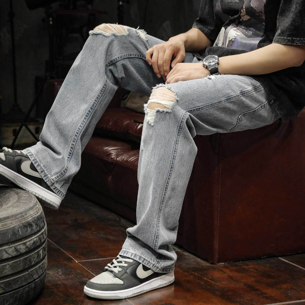 Quần jeans Dài Rách Gối Thời Trang Dành Cho Nam