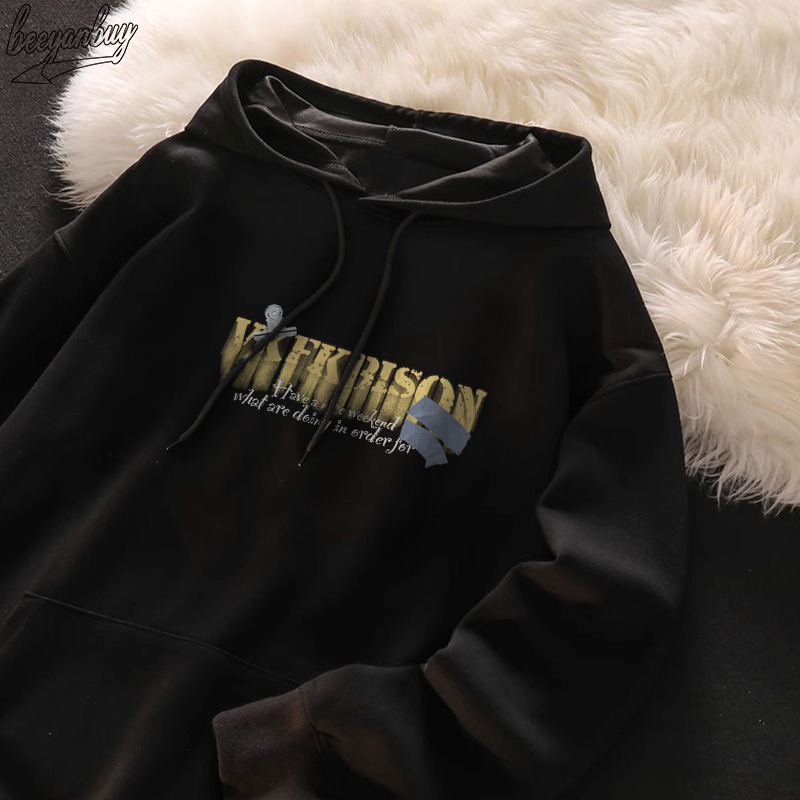Áo nỉ BEEYANBUY V0005 100% cotton màu đen in hình thời trang