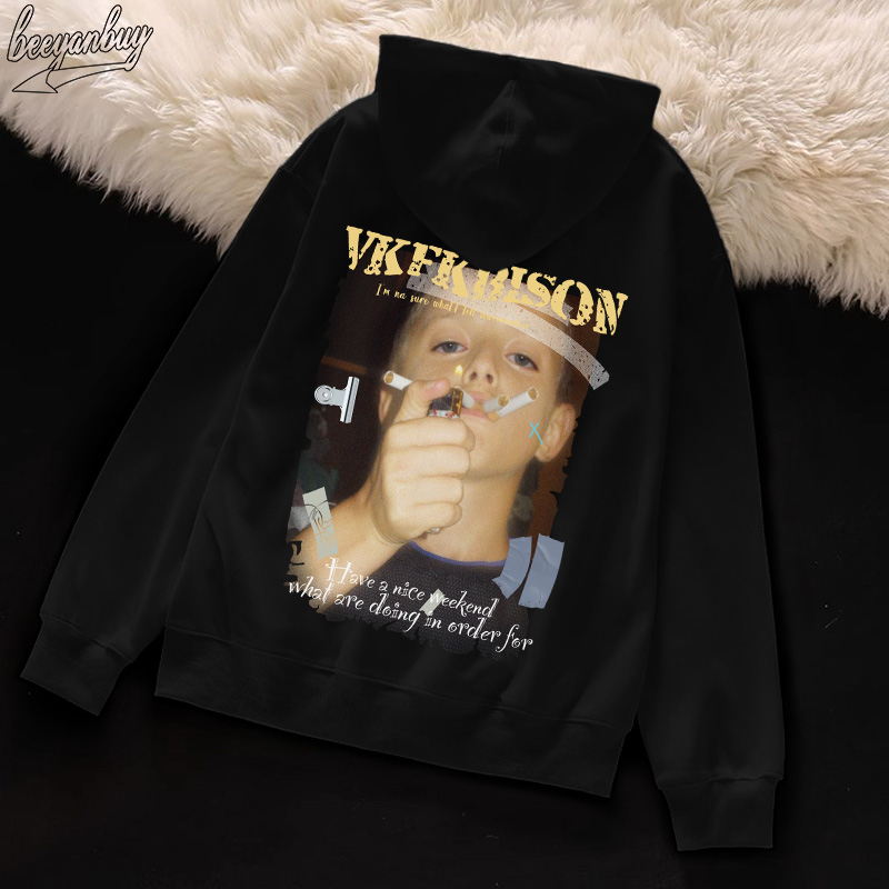 Áo nỉ BEEYANBUY V0005 100% cotton màu đen in hình thời trang