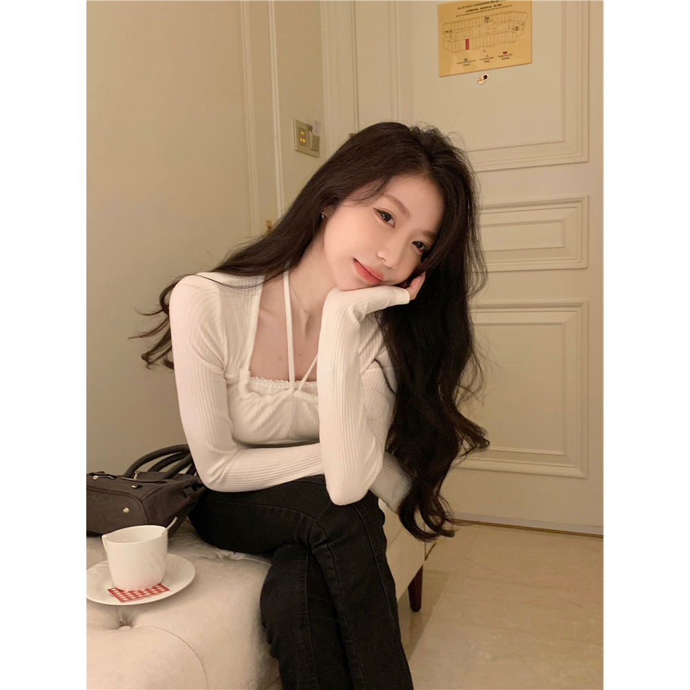 Minimalist Labo Áo Thun Nữ Tay Dài Buộc Dây Eo Thời Trang