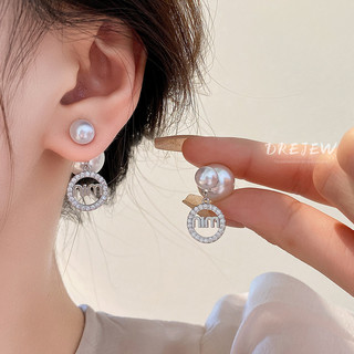  DREJEW Bông Tai Bạc 925 zircon Bảng Chữ Cái Đính Ngọc Trai Nhân Tạo Thời Trang Cá Tính 