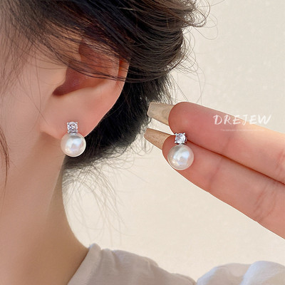 DREJEW Khuyên Tai Mạ Bạc 925 Đính Ngọc Trai Phong Cách Pháp Cổ Điển Thời Trang Cho Nữ