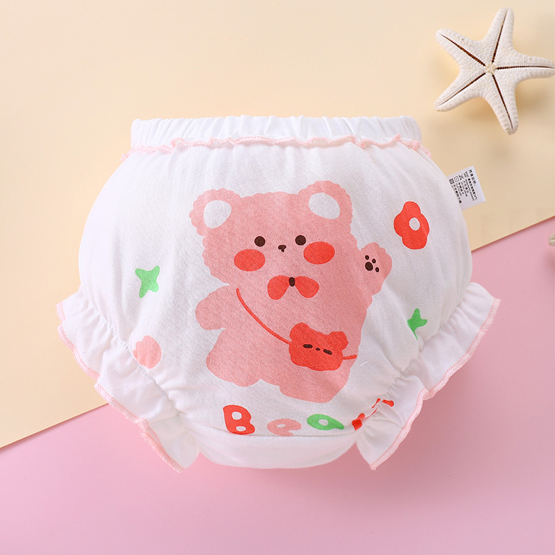 Bộ 4 quần lót bông LUCKY BIG CAT mềm mại thoáng khí họa tiết dễ thương kiểu hoạt hình thời trang dành cho bé gái