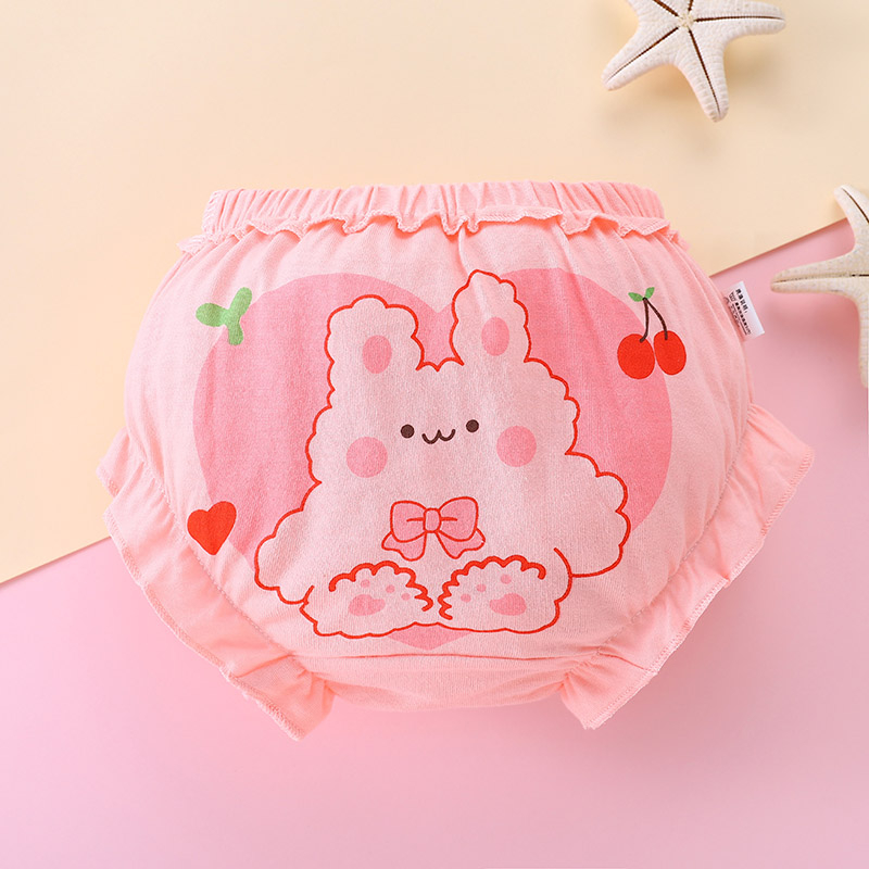 Bộ 4 quần lót bông LUCKY BIG CAT mềm mại thoáng khí họa tiết dễ thương kiểu hoạt hình thời trang dành cho bé gái