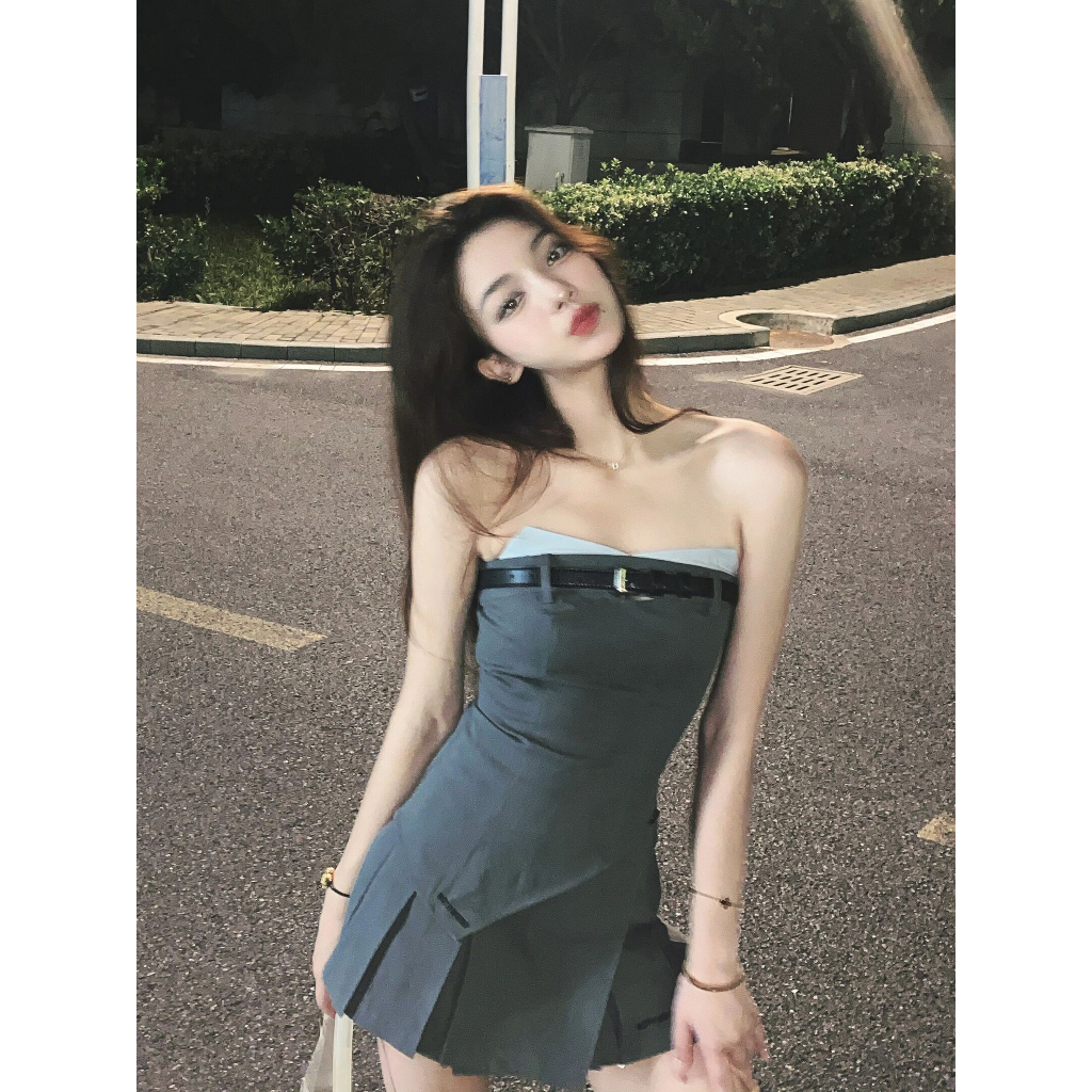 Cocory vn Chân Váy Chữ a Lưng Cao Và Áo Tay Cộc Thời Trang Quyến Rũ Cho Nữ