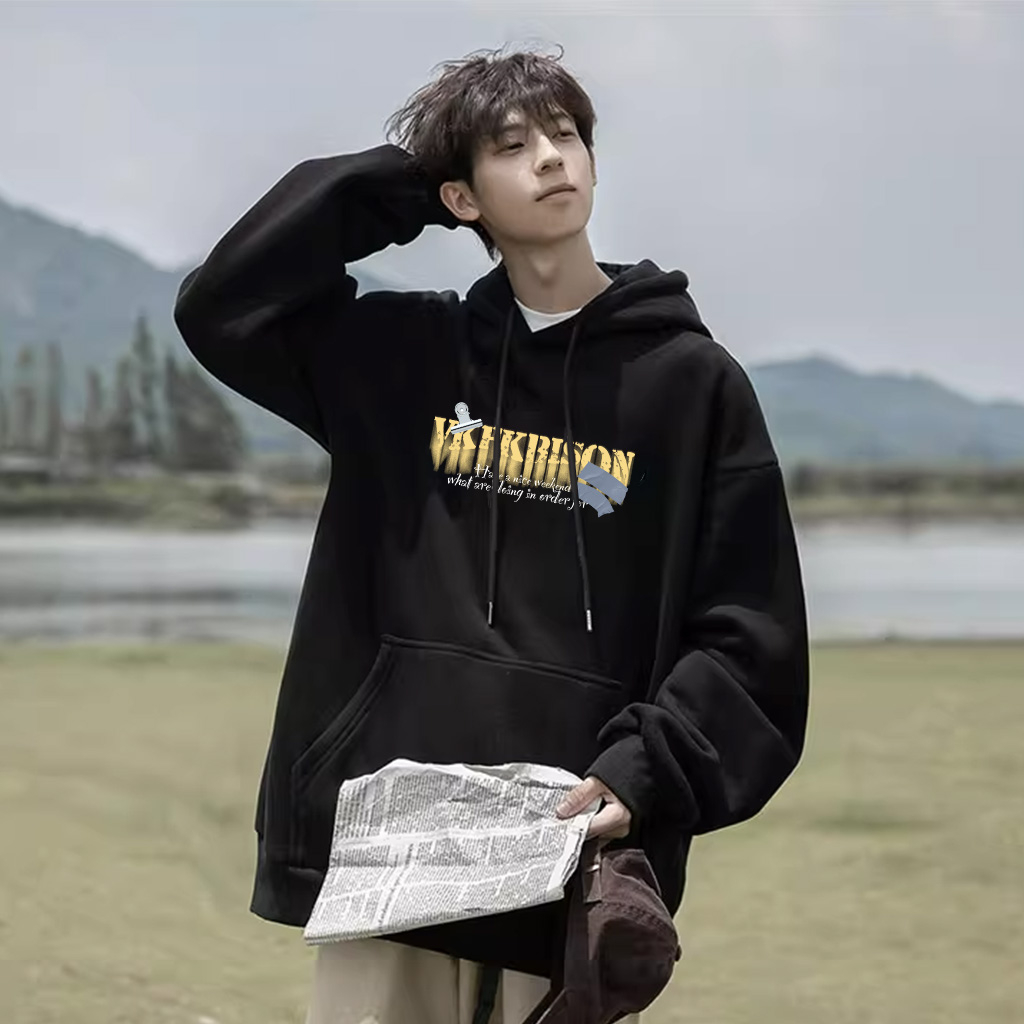 Áo nỉ BEEYANBUY V0005 100% cotton màu đen in hình thời trang