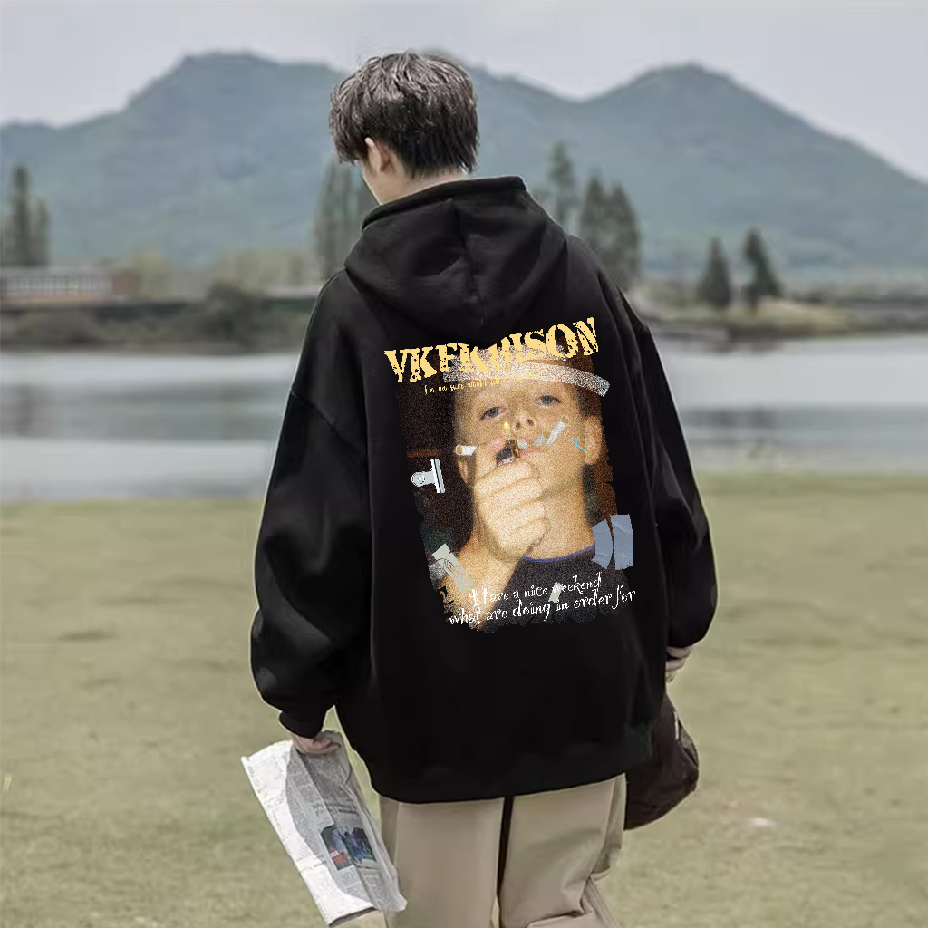 Áo nỉ BEEYANBUY V0005 100% cotton màu đen in hình thời trang