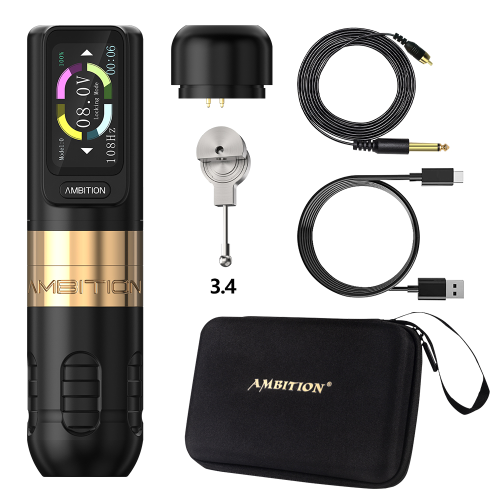 Ambition Zetton Tham Vọng Máy Xăm Không Dây zetton Mới Nhất Động Cơ Không Chổi Than 2400mah Pin 3.8mm 3.4mm