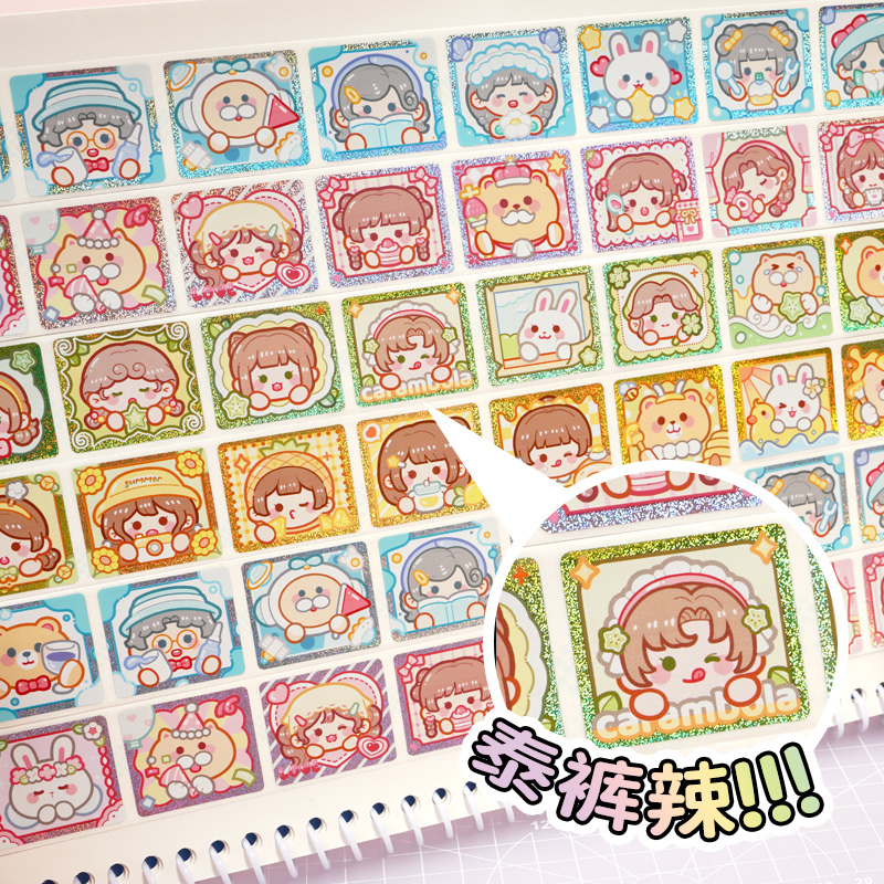 Mr. Paper 168 sheets /box Tia la-de sticker Cô gái truyện tranh dễ thương Trái Tim đăng Dán keo dán sáng tạo Tài liệu ghép tài liệu tay golem Ly DIY snack niêm phong Văn phòng phẩm trang trí
