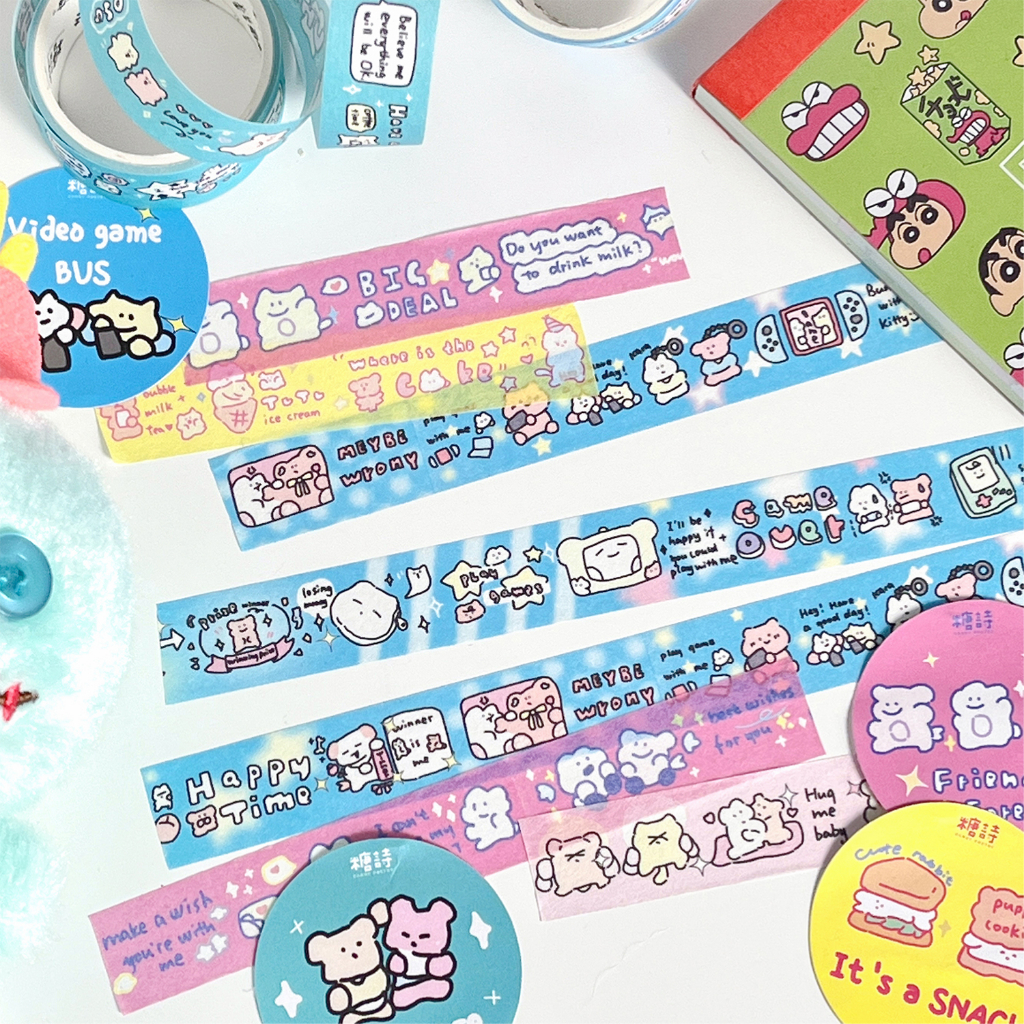 Mr. Paper 200cm/cuộn Washi băng Cô gái hàn quốc phong cách Dễ thương chữa lành gấu hoạt hình Tài liệu dán nền sáng tạo Hình ảnh sáng tạo Văn phòng phẩm trang trí băng