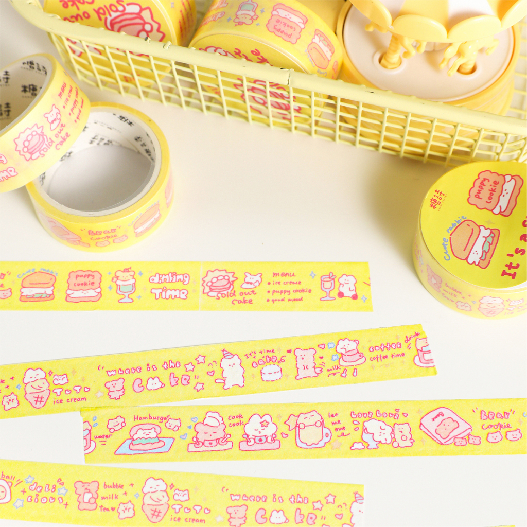 Mr. Paper 200cm/cuộn Washi băng Cô gái hàn quốc phong cách Dễ thương chữa lành gấu hoạt hình Tài liệu dán nền sáng tạo Hình ảnh sáng tạo Văn phòng phẩm trang trí băng