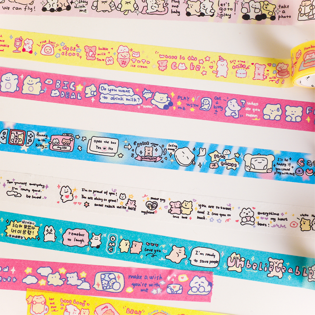 Mr. Paper 200cm/cuộn Washi băng Cô gái hàn quốc phong cách Dễ thương chữa lành gấu hoạt hình Tài liệu dán nền sáng tạo Hình ảnh sáng tạo Văn phòng phẩm trang trí băng