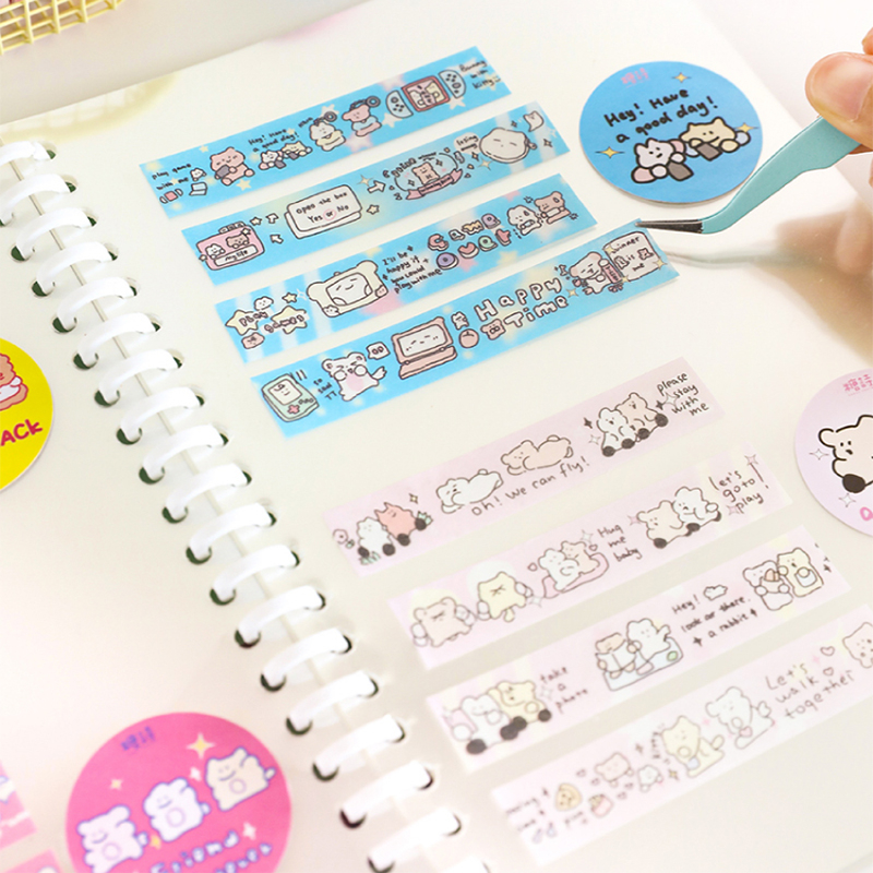 Mr. Paper 200cm/cuộn Washi băng Cô gái hàn quốc phong cách Dễ thương chữa lành gấu hoạt hình Tài liệu dán nền sáng tạo Hình ảnh sáng tạo Văn phòng phẩm trang trí băng