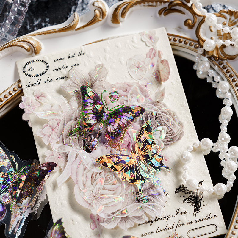 Mr. Paper 20 vé/túi Sticker PET Những giấc mơ lộng lẫy Hot bướm Đá quý Tài liệu dán nền sáng tạo Ly di động DIY Văn phòng phẩm trang trí dán