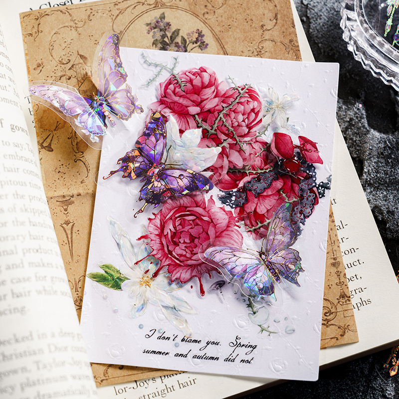 Mr. Paper 20 vé/túi Sticker PET Những giấc mơ lộng lẫy Hot bướm Đá quý Tài liệu dán nền sáng tạo Ly di động DIY Văn phòng phẩm trang trí dán