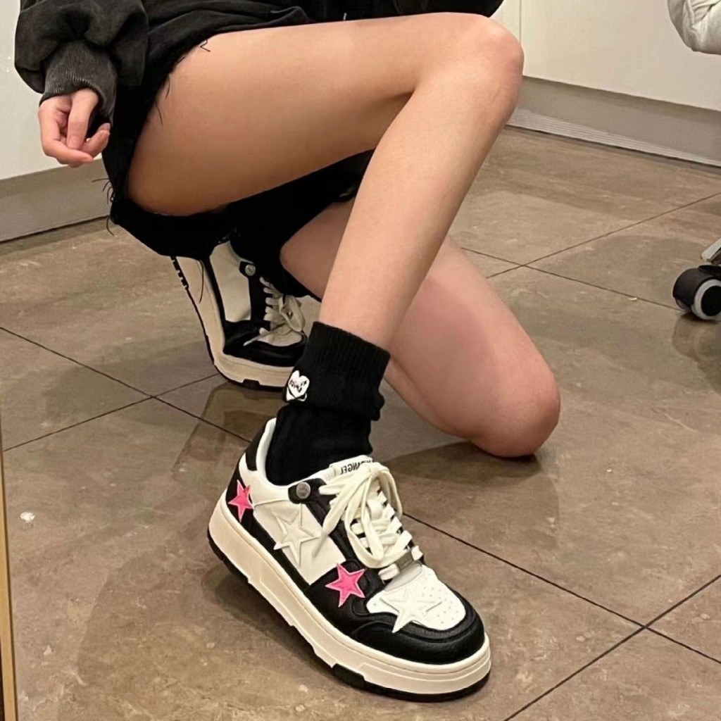 Giày Sneaker Vải ngôi sao Đáng Yêu Đế Bằng Phối Dây Bản To Giày Thể Thao Kiểu Nữ Mới 2023