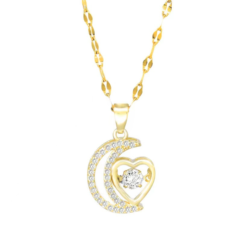 Vòng cổ Bằng Thép Titan Mạ Vàng 18k Dát Vàng 18k Hình Mặt Trăng Sang Trọng Thông Minh Cho Nữ