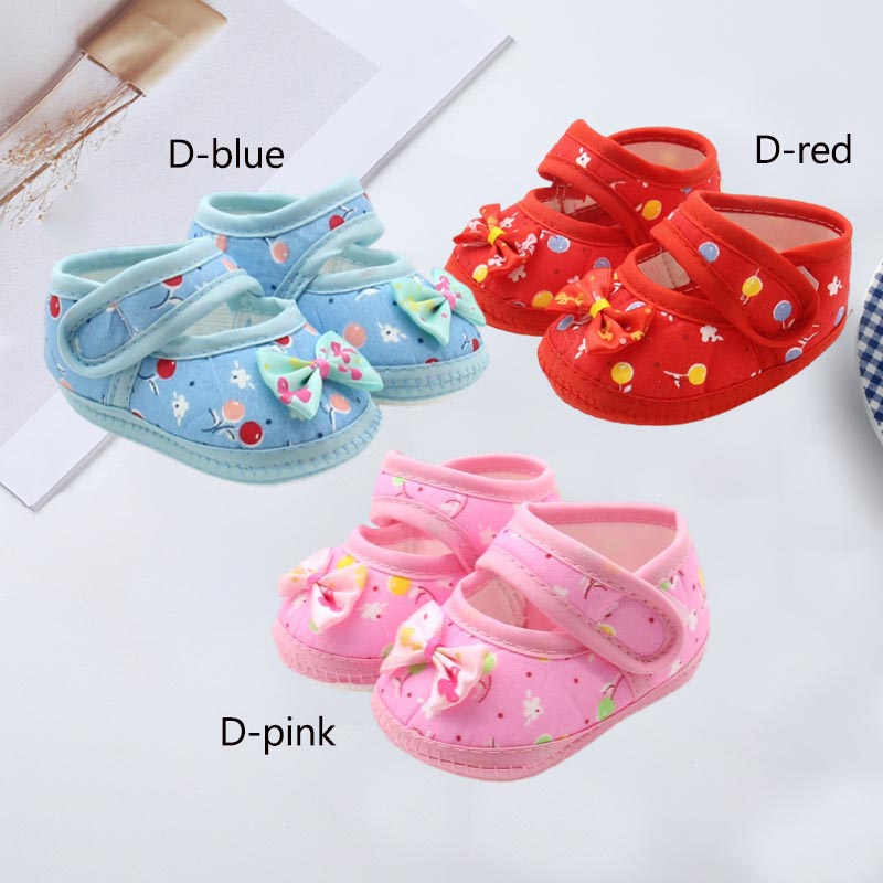 Giày cotton Thoáng Khí Đính Nơ Hoa Dễ Thương Cho Bé Gái 0-12 Tháng walkers