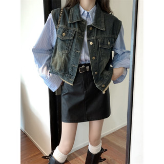 Denim vest vest cardigan jacket Women's design tassel short sleeveless shoulder top