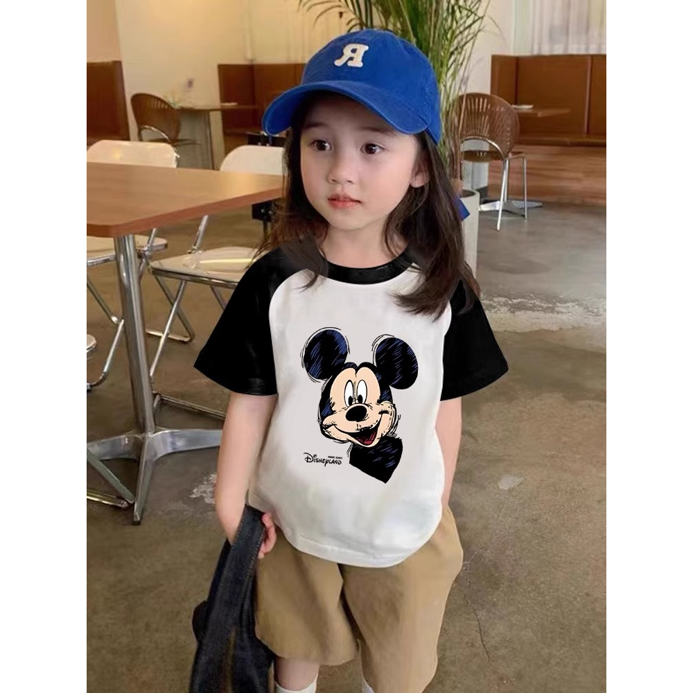 Áo Thun cotton Tay Ngắn In Hình Chuột mickey Hoạt Hình Màu Trắng Thời Trang Mùa Hè Cho Bé Trai Và Gái live1