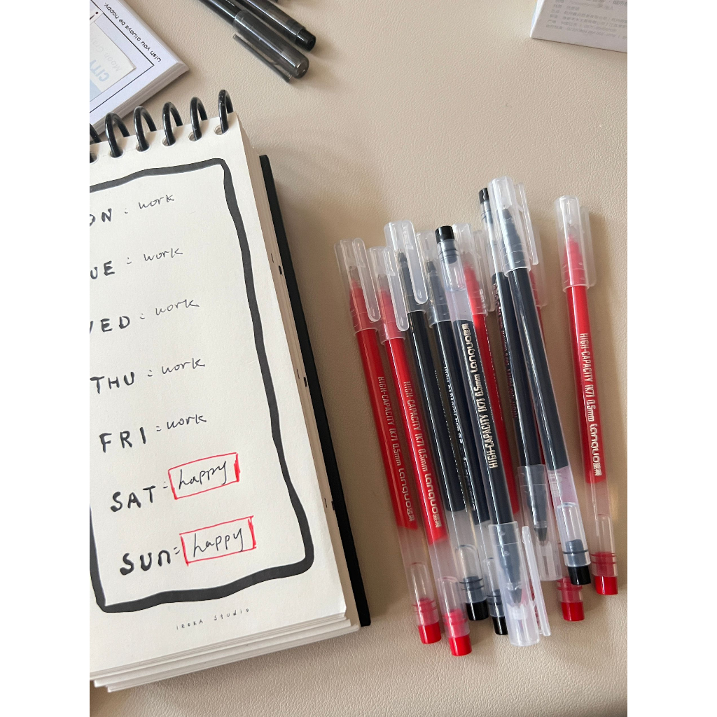 10 Bút Mực Đen / Đỏ Ngòi 0.5mm