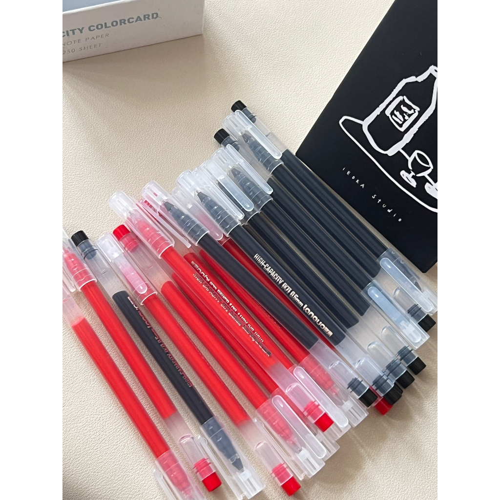 10 Bút Mực Đen / Đỏ Ngòi 0.5mm