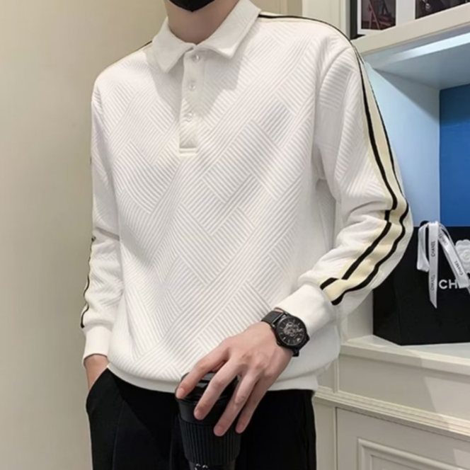【2 Màu】Áo thun polo tay dài họa tiết kẻ sọc thời trang fashion cotton simple unisex mùa thu chất lượng cao cho nam