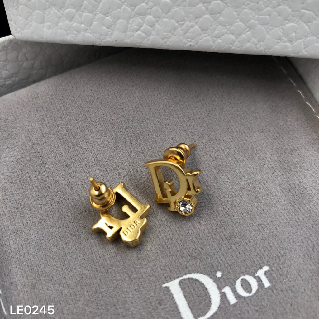 Thời Trang Bông Tai Mạ Bạc 925 Hình Chữ c.d Đính Đá Phong Cách vintage