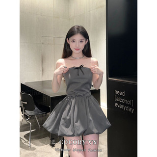 Cocorygirl Cô gái cay ngọt ngào không tay váy trễ vai mùa hè váy xếp ly gợi cảm phụ nữ