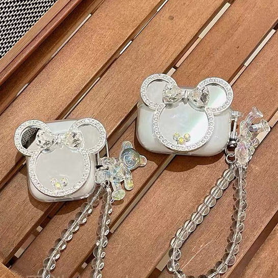 Dễ Thương Vỏ Bảo Vệ Hộp Sạc Tai Nghe bluetooth airpods 1 2 pro Bằng tpu Mềm Gắn Gương Hình mickey / Gấu Đáng Yêu