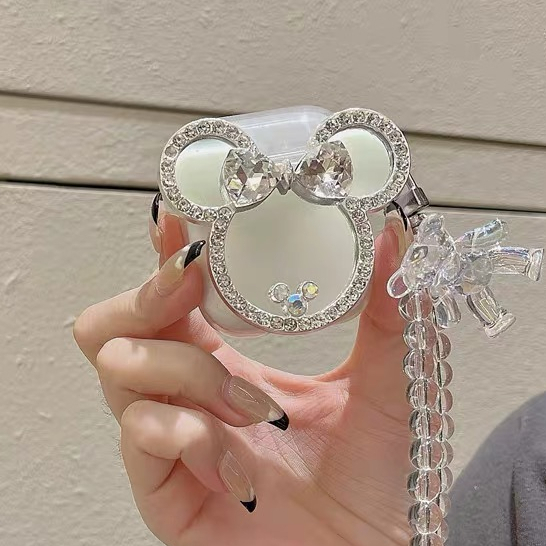 Dễ Thương Vỏ Bảo Vệ Hộp Sạc Tai Nghe bluetooth airpods 1 2 pro Bằng tpu Mềm Gắn Gương Hình mickey / Gấu Đáng Yêu