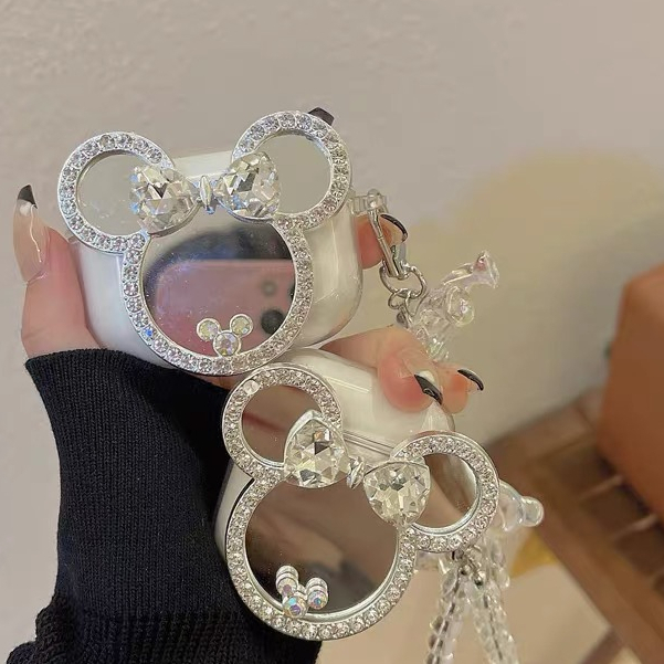 Dễ Thương Vỏ Bảo Vệ Hộp Sạc Tai Nghe bluetooth airpods 1 2 pro Bằng tpu Mềm Gắn Gương Hình mickey / Gấu Đáng Yêu