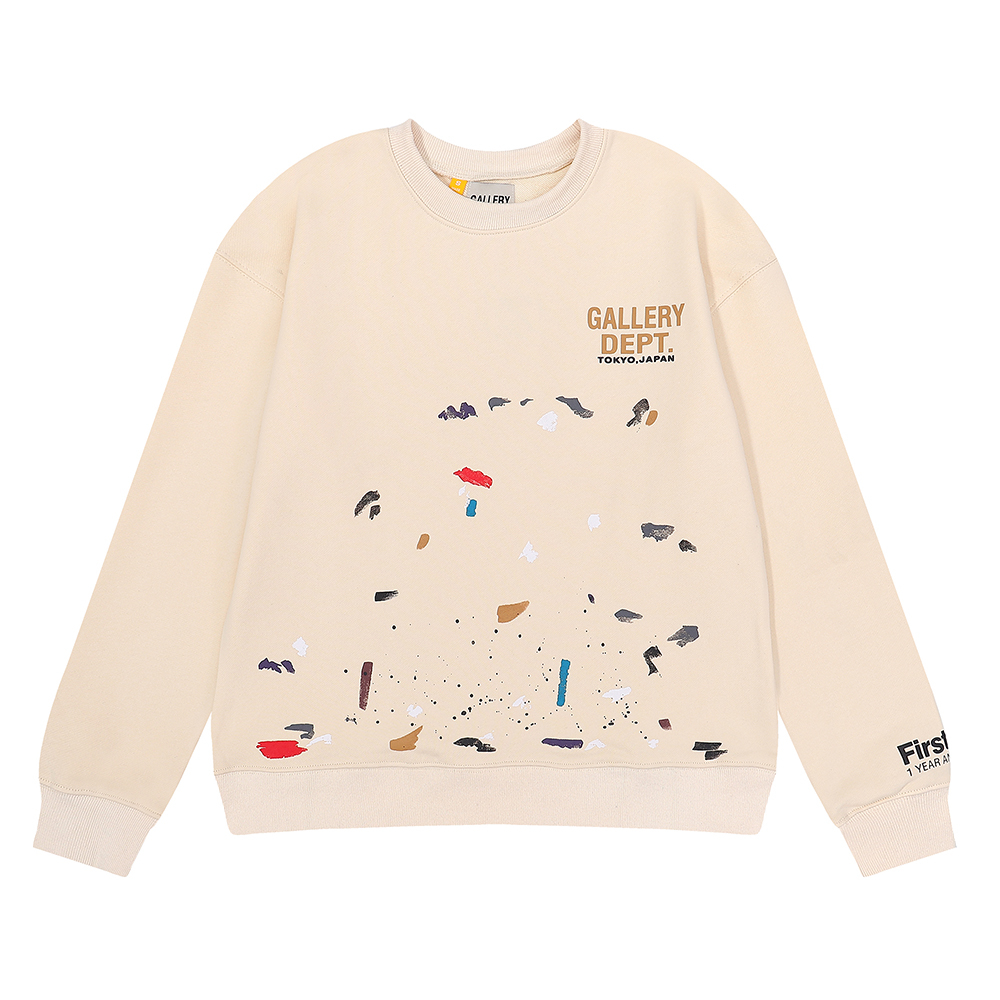 Galallery dept Áo hoodie cotton Nguyên Chất Cổ Tròn Họa Tiết Vẽ Tay Thời Trang Cao Cấp Cho Nam Và Nữ