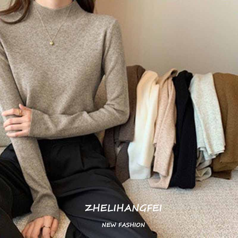 ZHELIHANGFEI Áo Len Cổ Lọ Dày Dặn Phong Cách Hàn Quốc Thời Trang Cho Nữ