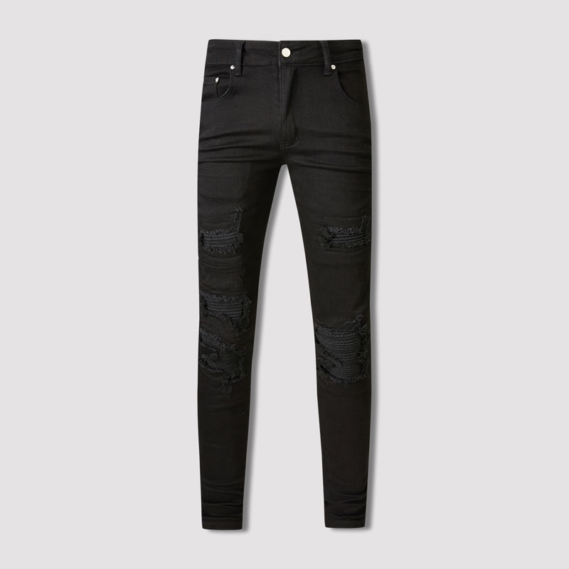 Amiri New High Street Fashion Men Jeans Black Vintage Tight Patch Hip Hop Style Casual Men Jeans