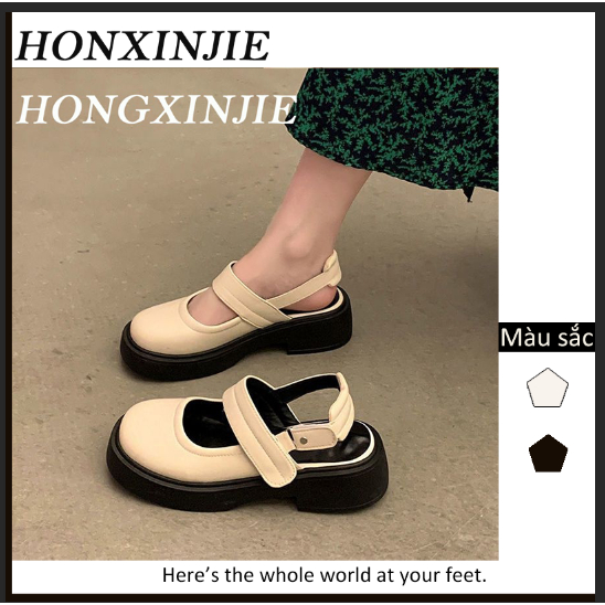 HONGXINJIE dép nữ dép sandal nữ dép quai hậu nữ 2023NEW Lưới đen trắng của khu phố thời trang retro 072019