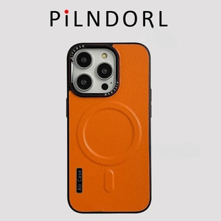 Vỏ điện thoại di động từ tính bằng da nhẹ sang trọng màu cam cho Apple iPhone 14 13 12 Pro max vỏ bảo vệ iphone chống rơi mới 13 Promax
