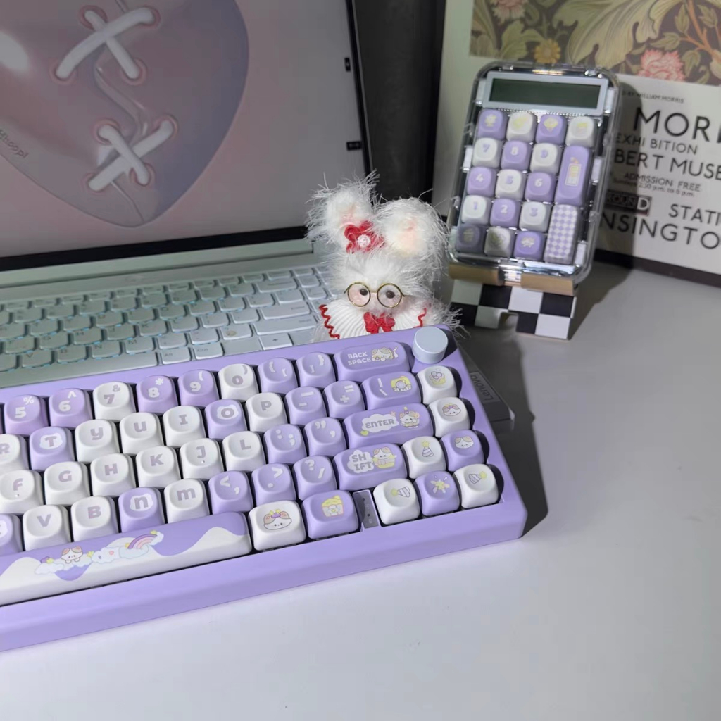 140 Phím Taro Paste Purple Keycaps MOA PBT Keycaps Năm mặt nhiệt thăng hoa máy móc tùy chỉnh được cá nhân hóa keycap Phù hợp 61/68/75/84/87/96/98/104/108