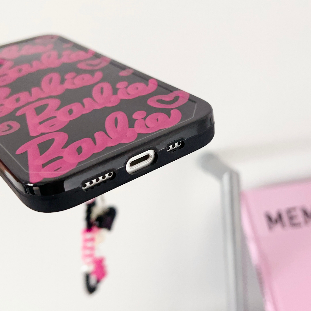 Ốp Điện Thoại Hình Búp Bê barbie Hoạt Hình Màu Hồng Đen Thời Trang Chống Sốc