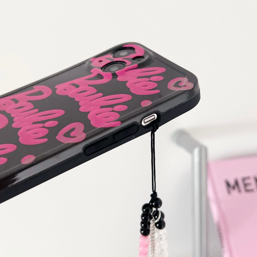 Ốp Điện Thoại Hình Búp Bê barbie Hoạt Hình Màu Hồng Đen Thời Trang Chống Sốc