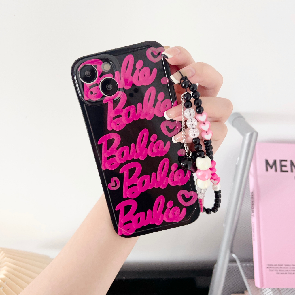Ốp Điện Thoại Hình Búp Bê barbie Hoạt Hình Màu Hồng Đen Thời Trang Chống Sốc