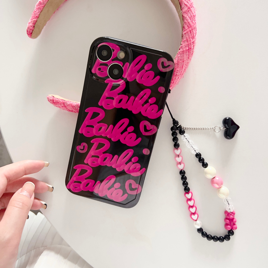 Ốp Điện Thoại Hình Búp Bê barbie Hoạt Hình Màu Hồng Đen Thời Trang Chống Sốc