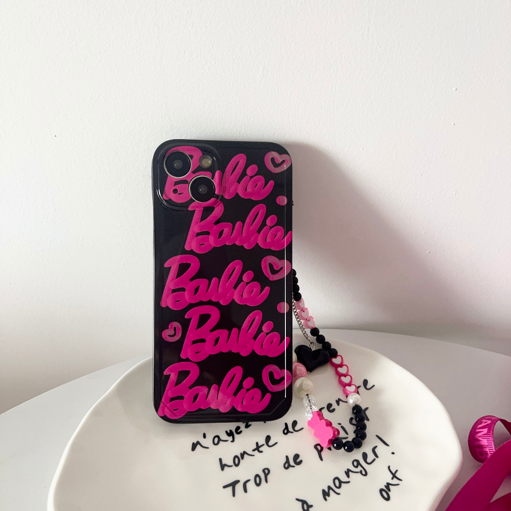 Ốp Điện Thoại Hình Búp Bê barbie Hoạt Hình Màu Hồng Đen Thời Trang Chống Sốc