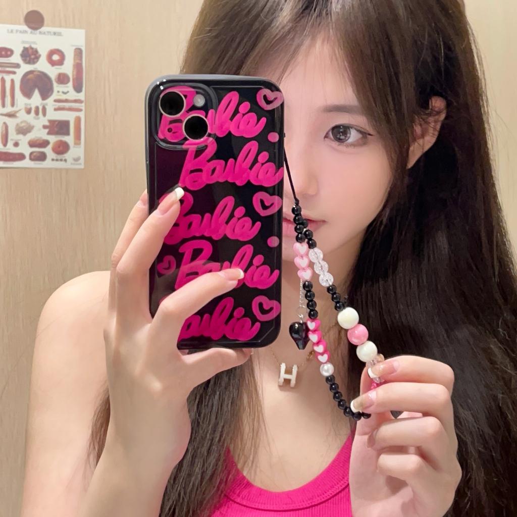 Ốp Điện Thoại Hình Búp Bê barbie Hoạt Hình Màu Hồng Đen Thời Trang Chống Sốc