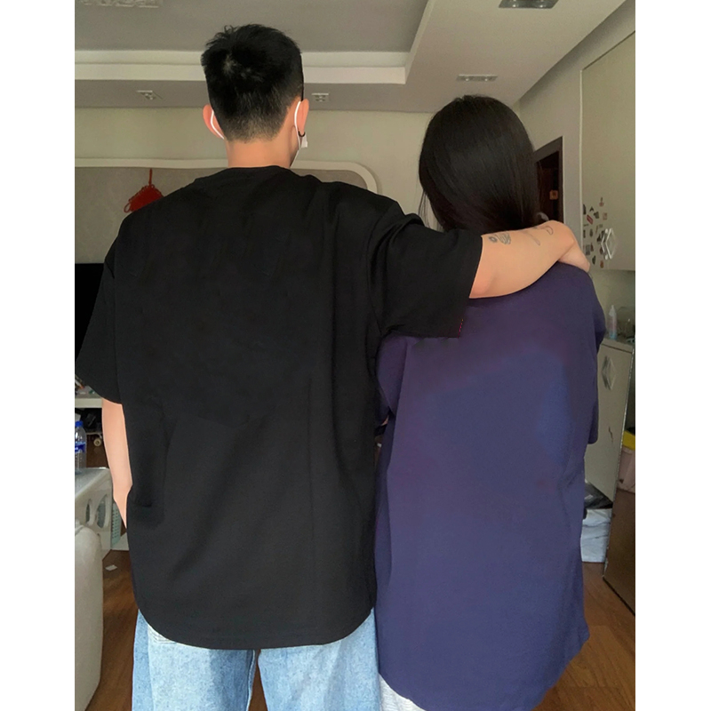 Áo thun IHKKE tay ngắn màu đen/ trắng in họa tiết chữ cái phong cách Hàn Quốc trẻ trung thời trang dành cho cặp đôi